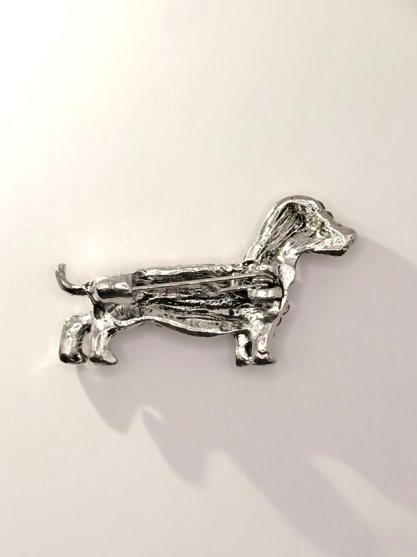 Adorable Crystal Dachshund Brooch