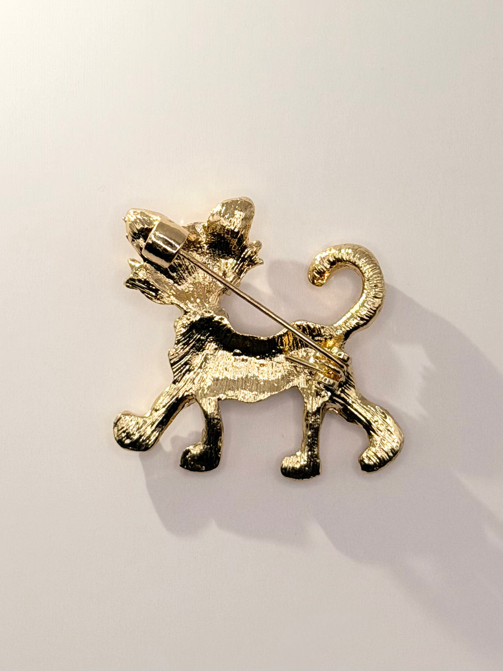 Crystal Cat Stroll Brooch Gold Back