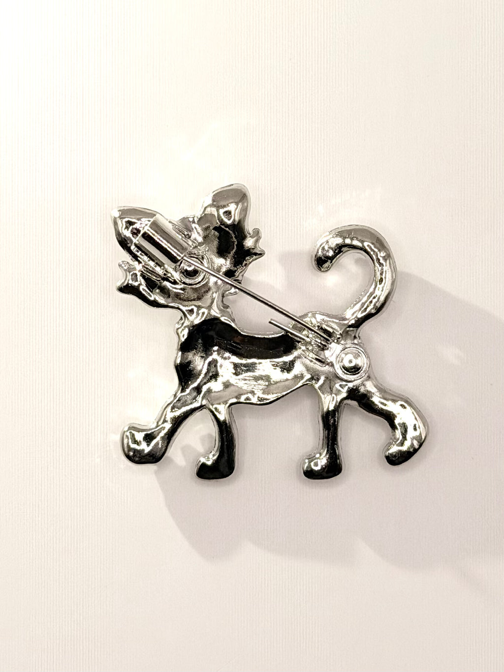 Crystal Cat Stroll Brooch Silver Back