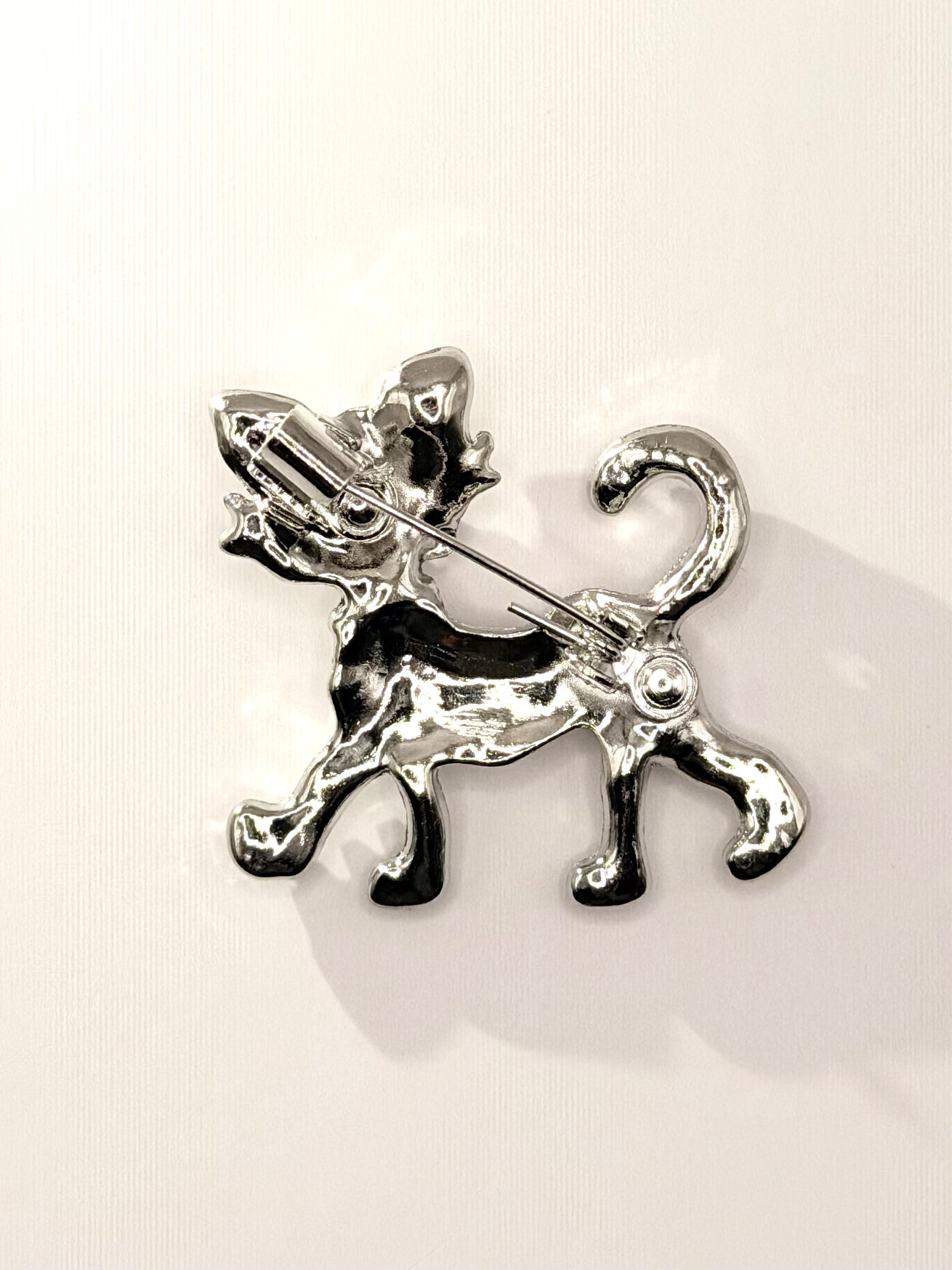 Crystal Cat Stroll Brooch Silver Back