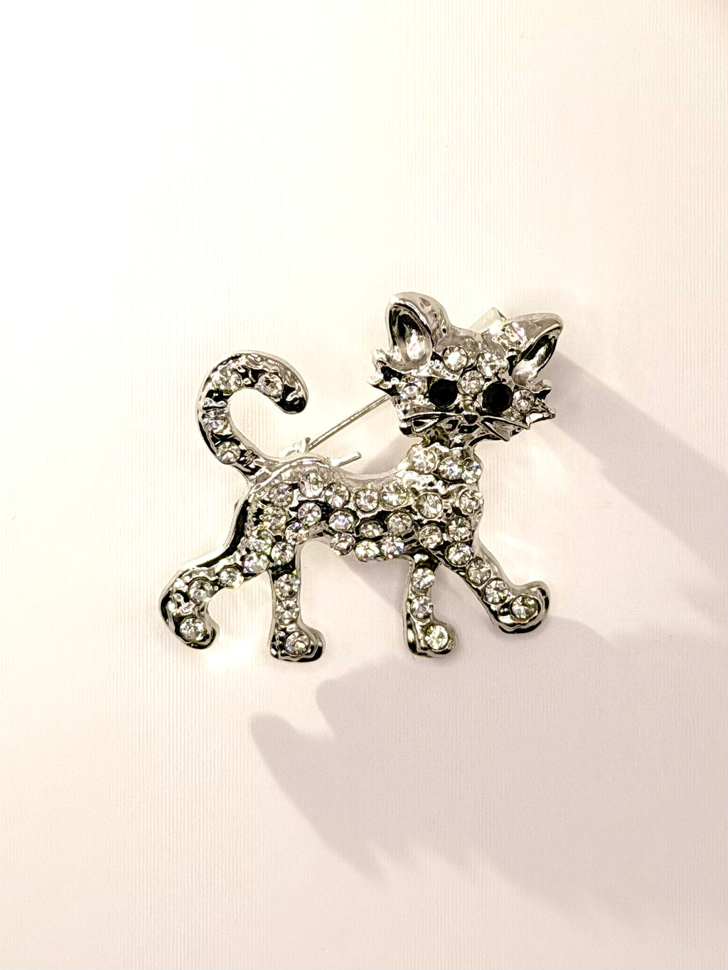 Crystal Cat Stroll Brooch Silver Front