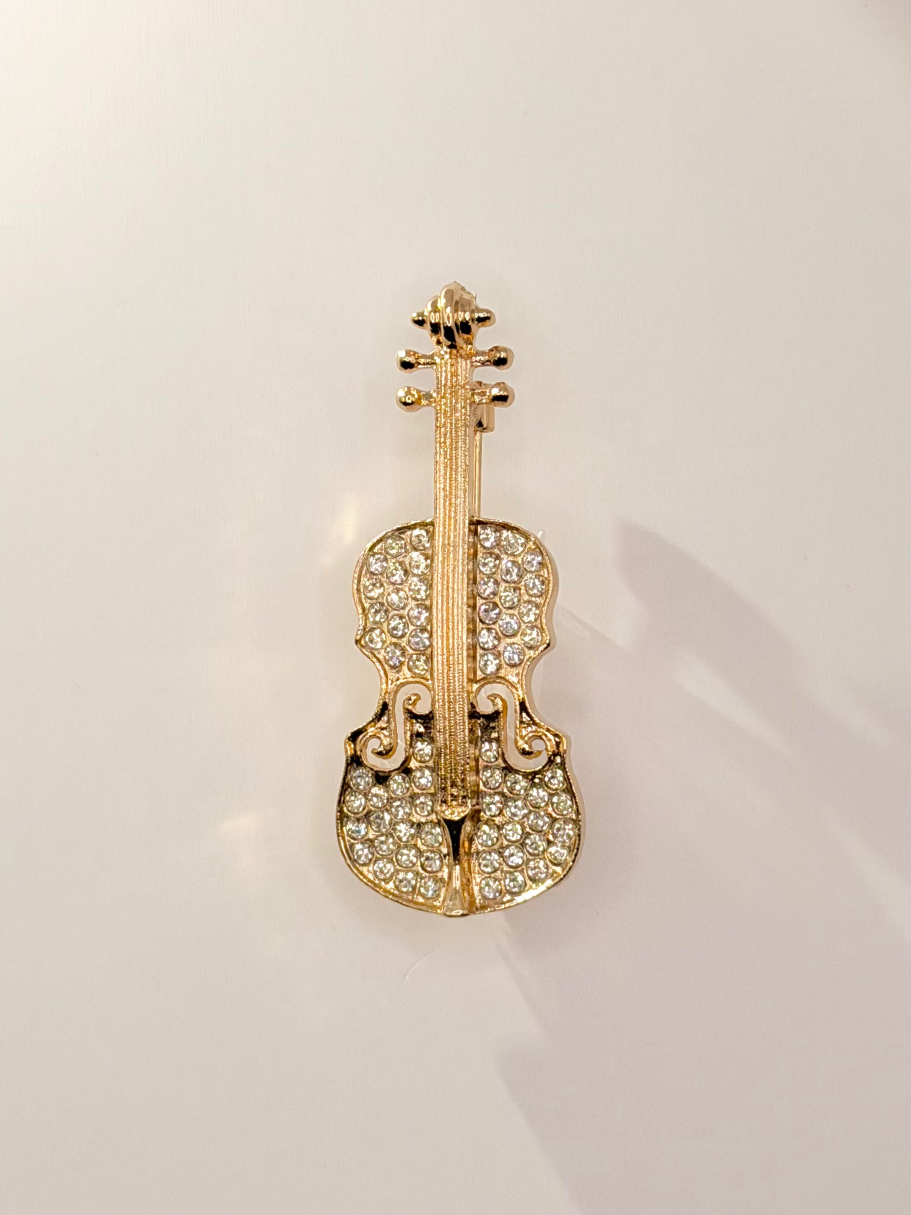 Elegant Crystal Violin Brooch
