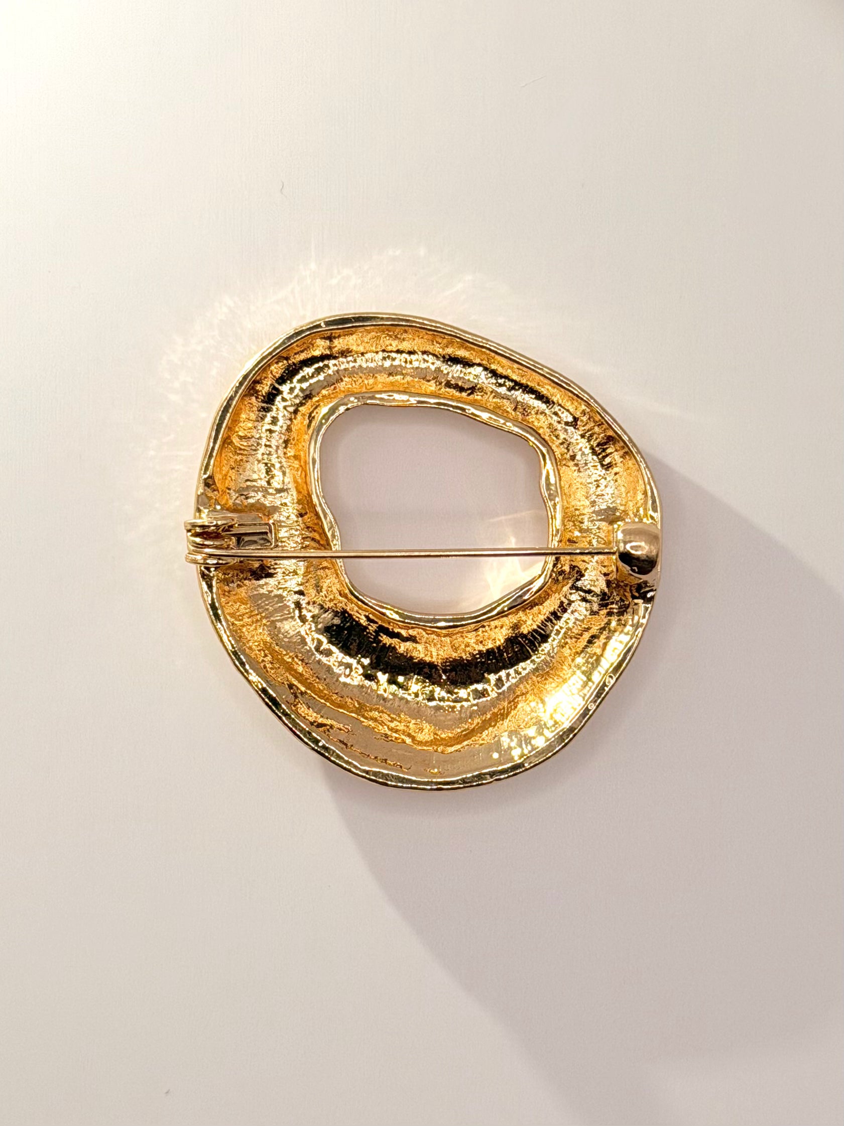 Round Sculptural Metal Brooch Back
