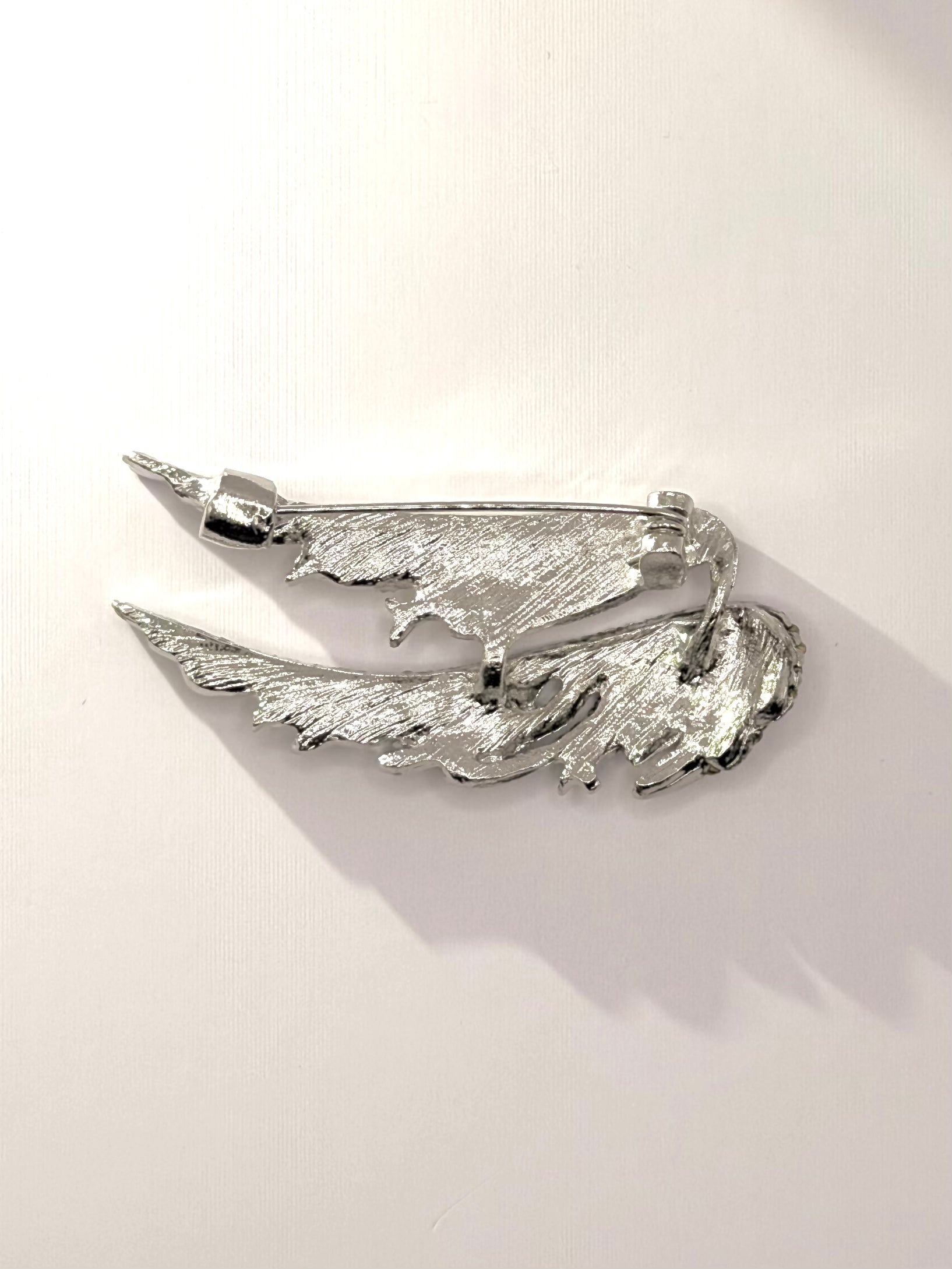 Silver Angel Wing Crystal Brooch