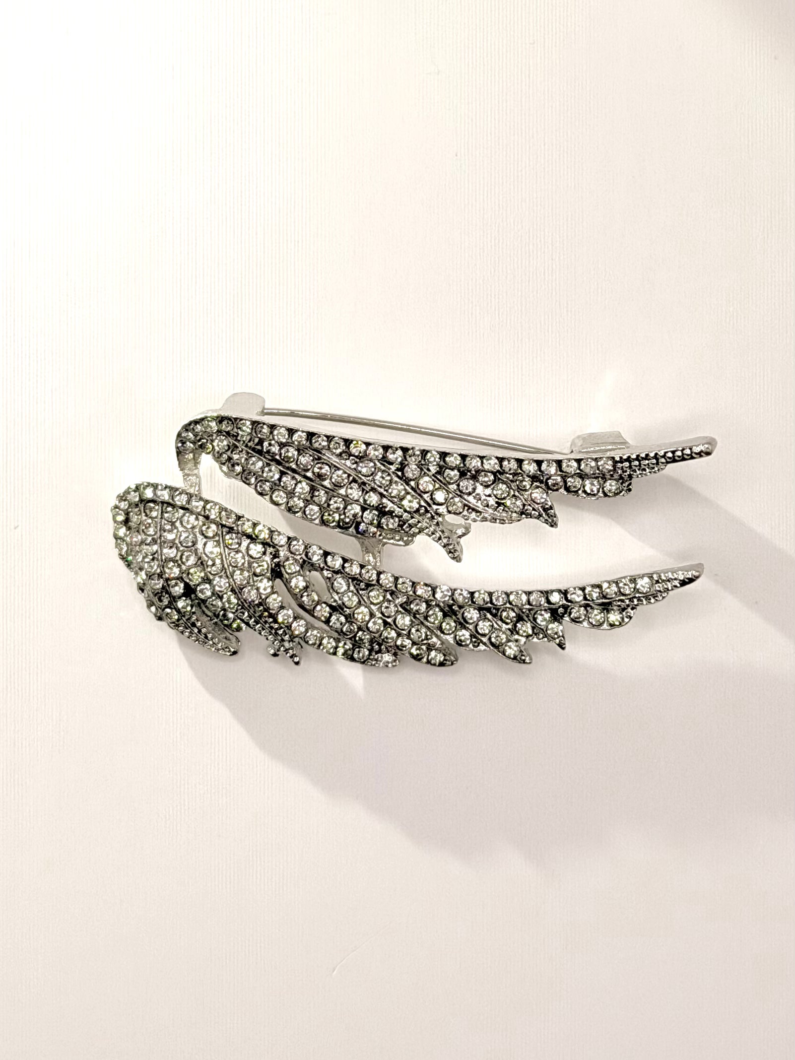 Silver Angel Wing Crystal Brooch